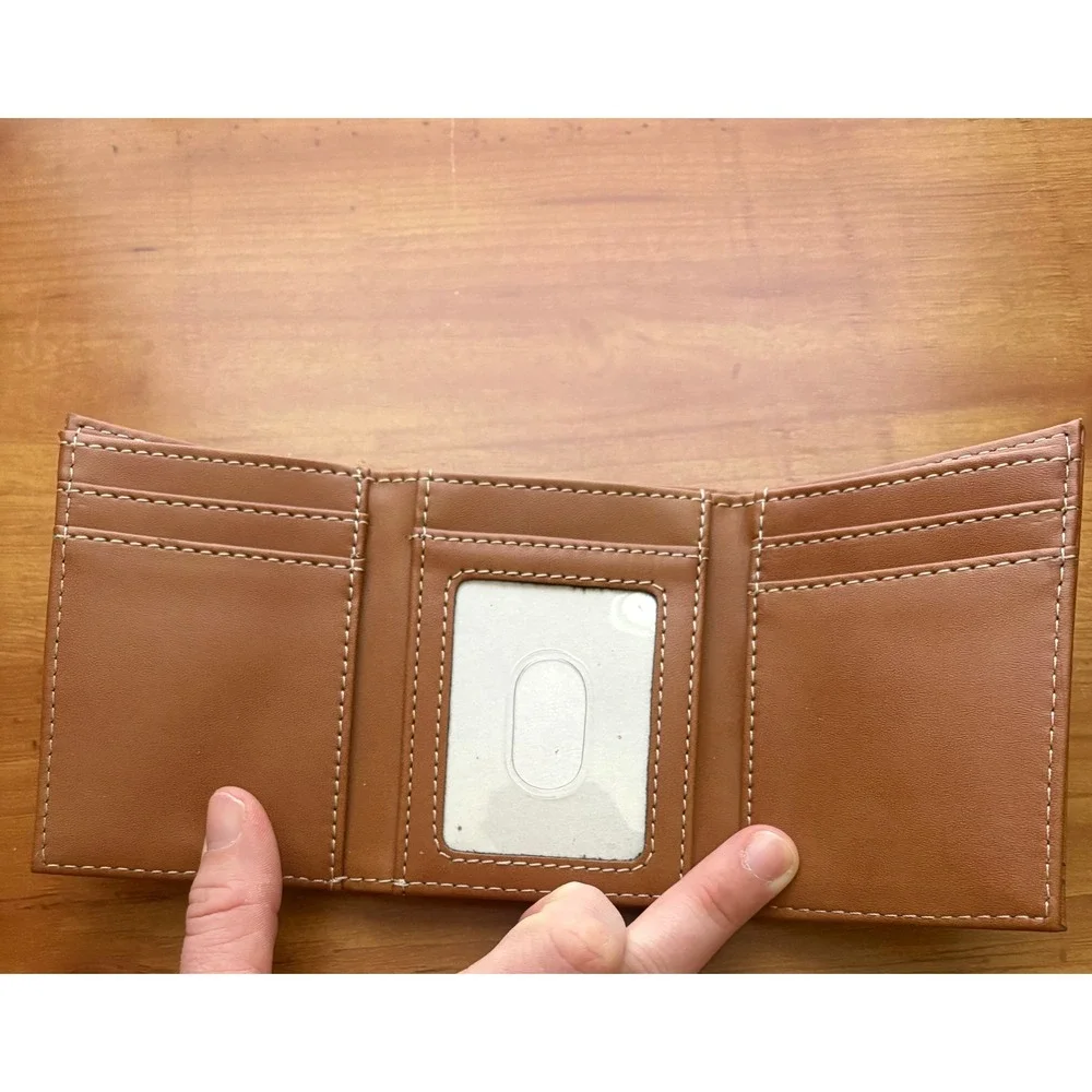 New Orleans Saints NFL Trifold Wallet Tan Faux Leather Fleur De Lis Mens